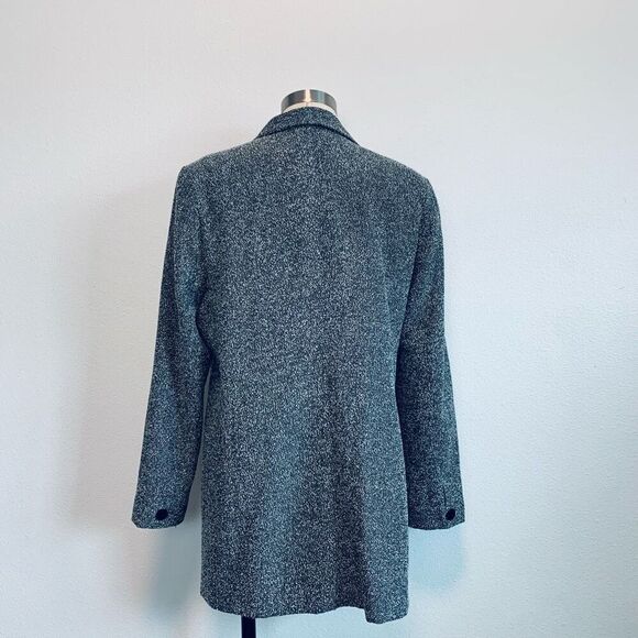 Vintage Touche Boucle Blazer Jacket Long Trench Black Grey 12 Medium Large - Picture 3 of 6